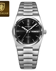 POEDAGAR Stainless Steel Day-Date Quartz Watch