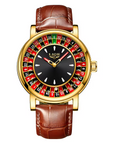LIGE Roulette Bezel Leather Strap Quartz Watch
