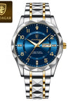 POEDAGAR Two-Tone Stainless Steel Day-Date Quartz Watch
