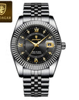 POEDAGAR Fluted Bezel Stainless Steel Quartz Watch