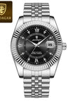 POEDAGAR Fluted Bezel Stainless Steel Quartz Watch