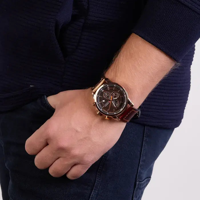 Aureo® Leather Strap Quartz Watch