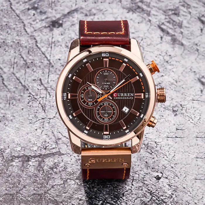 Aureo® Leather Strap Quartz Watch