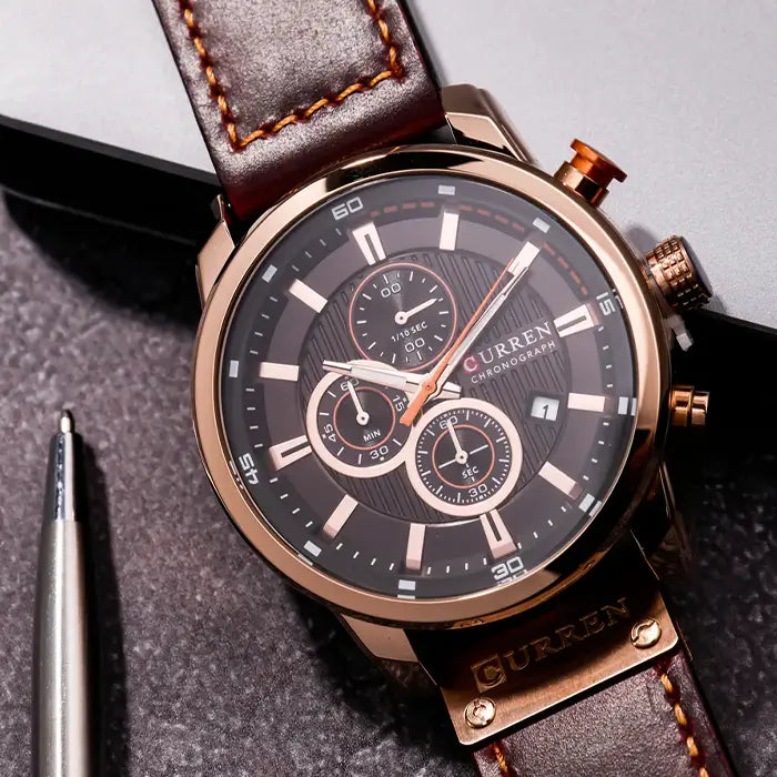 Aureo® Leather Strap Quartz Watch