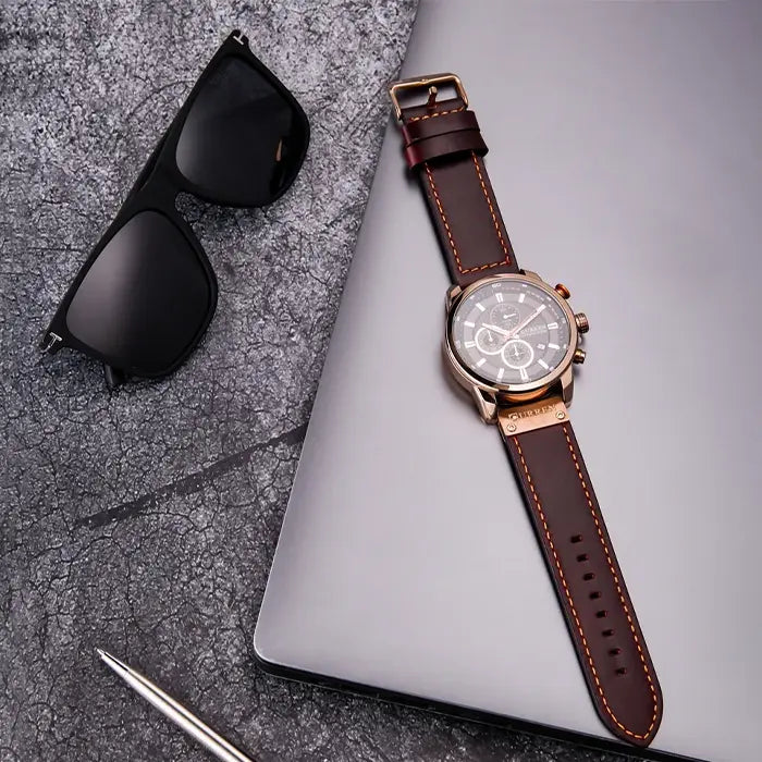 Aureo® Leather Strap Quartz Watch