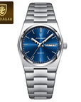 POEDAGAR Stainless Steel Day-Date Quartz Watch