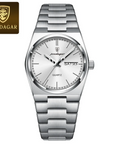 POEDAGAR Stainless Steel Day-Date Quartz Watch