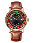LIGE Roulette Bezel Leather Strap Quartz Watch