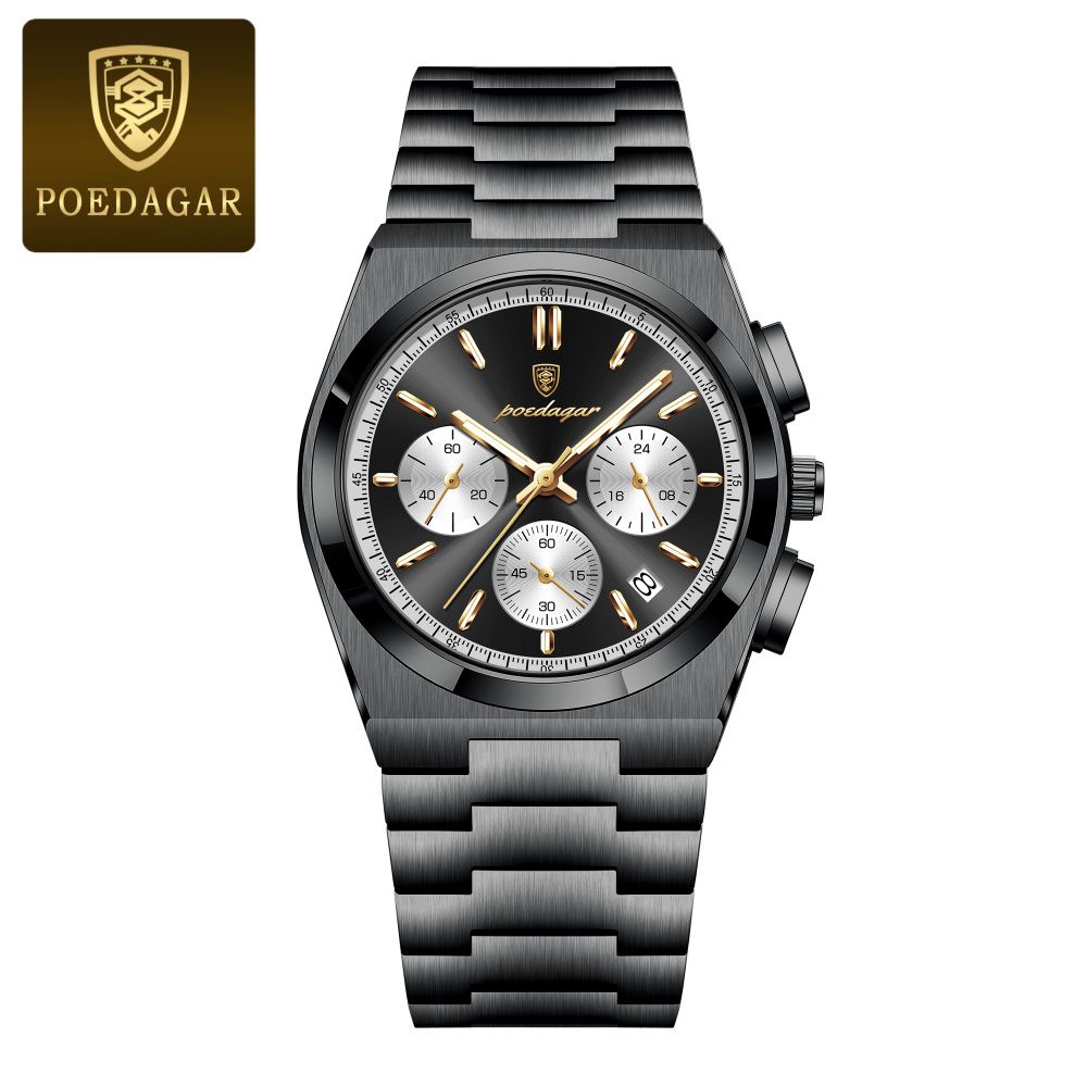 POEDAGAR Chronograph Stainless Steel Quartz Watch