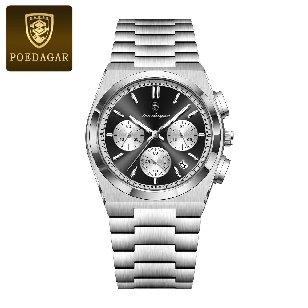 POEDAGAR Chronograph Stainless Steel Quartz Watch