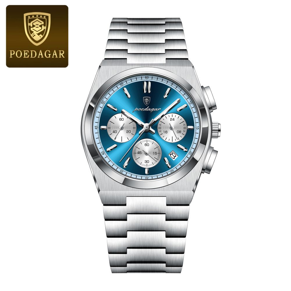 POEDAGAR Chronograph Stainless Steel Quartz Watch