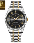 POEDAGAR Two-Tone Stainless Steel Day-Date Quartz Watch