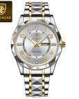 POEDAGAR Two-Tone Stainless Steel Day-Date Quartz Watch