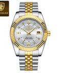 POEDAGAR Fluted Bezel Stainless Steel Quartz Watch