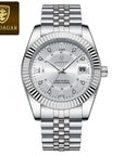 POEDAGAR Fluted Bezel Stainless Steel Quartz Watch